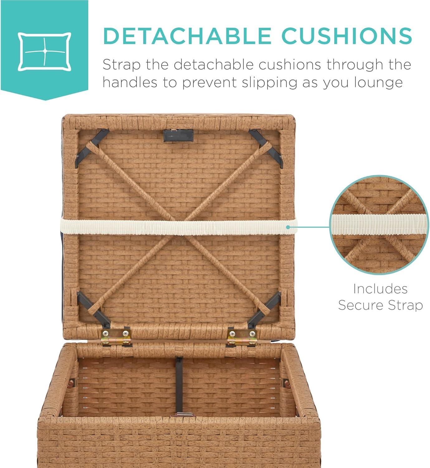 image:imageBest Choice Products Set of 2 Wicker Ottomans Multipurpose Outdoor Furniture for Patio Backyard Additional Seating Footrest Side Table wStorage Removable Cushions  BrownBeigeNaturalIvory