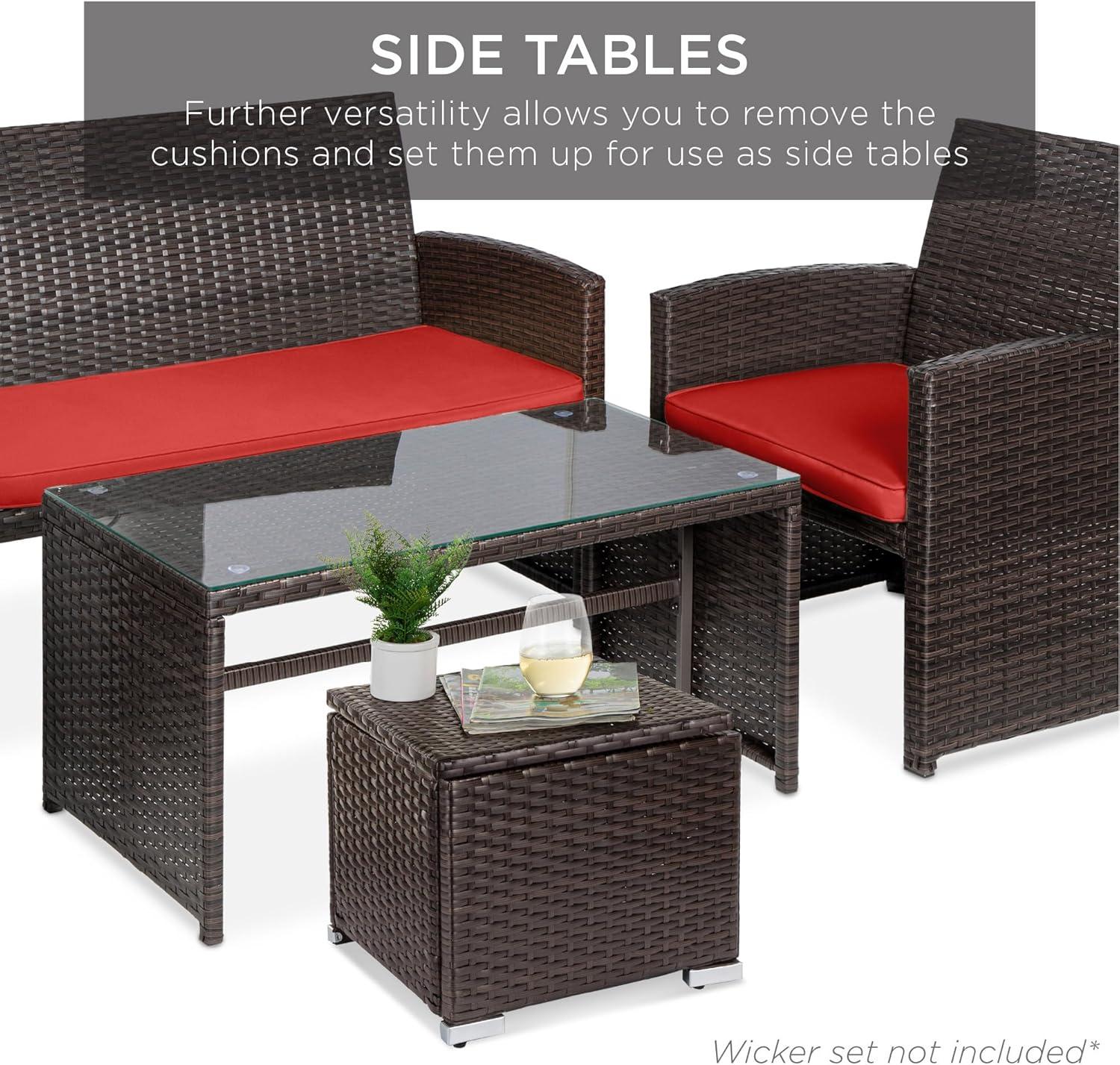 image:imageBest Choice Products Set of 2 Wicker Ottomans Multipurpose Outdoor Furniture for Patio Backyard Additional Seating Footrest Side Table wStorage Removable Cushions  BrownBeigeRedBrown