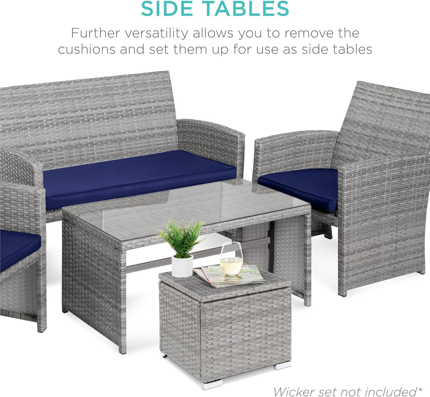 image:imageBest Choice Products Set of 2 Wicker Ottomans Multipurpose Outdoor Furniture for Patio Backyard Additional Seating Footrest Side Table wStorage Removable Cushions  BrownBeigeGrayNavy