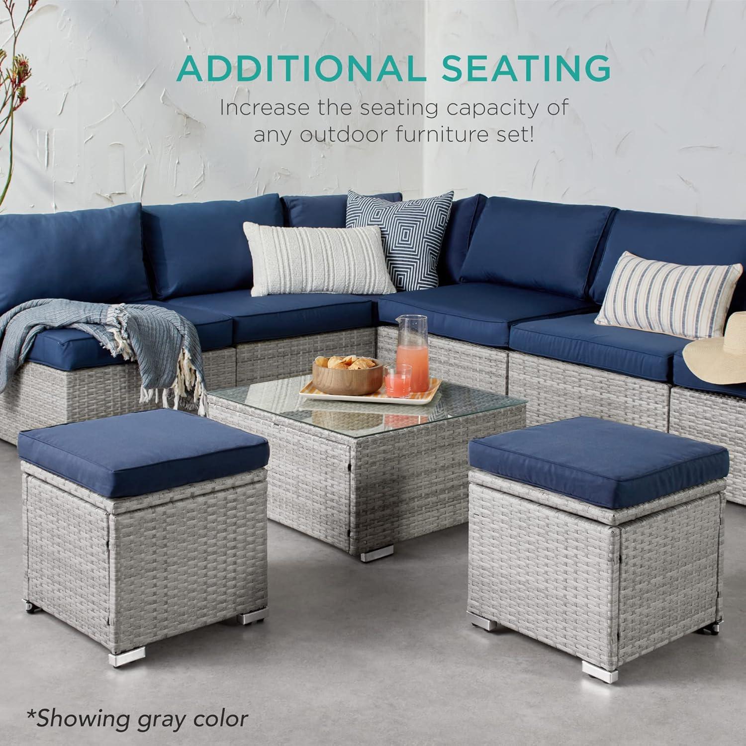 image:imageBest Choice Products Set of 2 Wicker Ottomans Multipurpose Outdoor Furniture for Patio Backyard Additional Seating Footrest Side Table wStorage Removable Cushions  BrownBeigeNaturalIvory