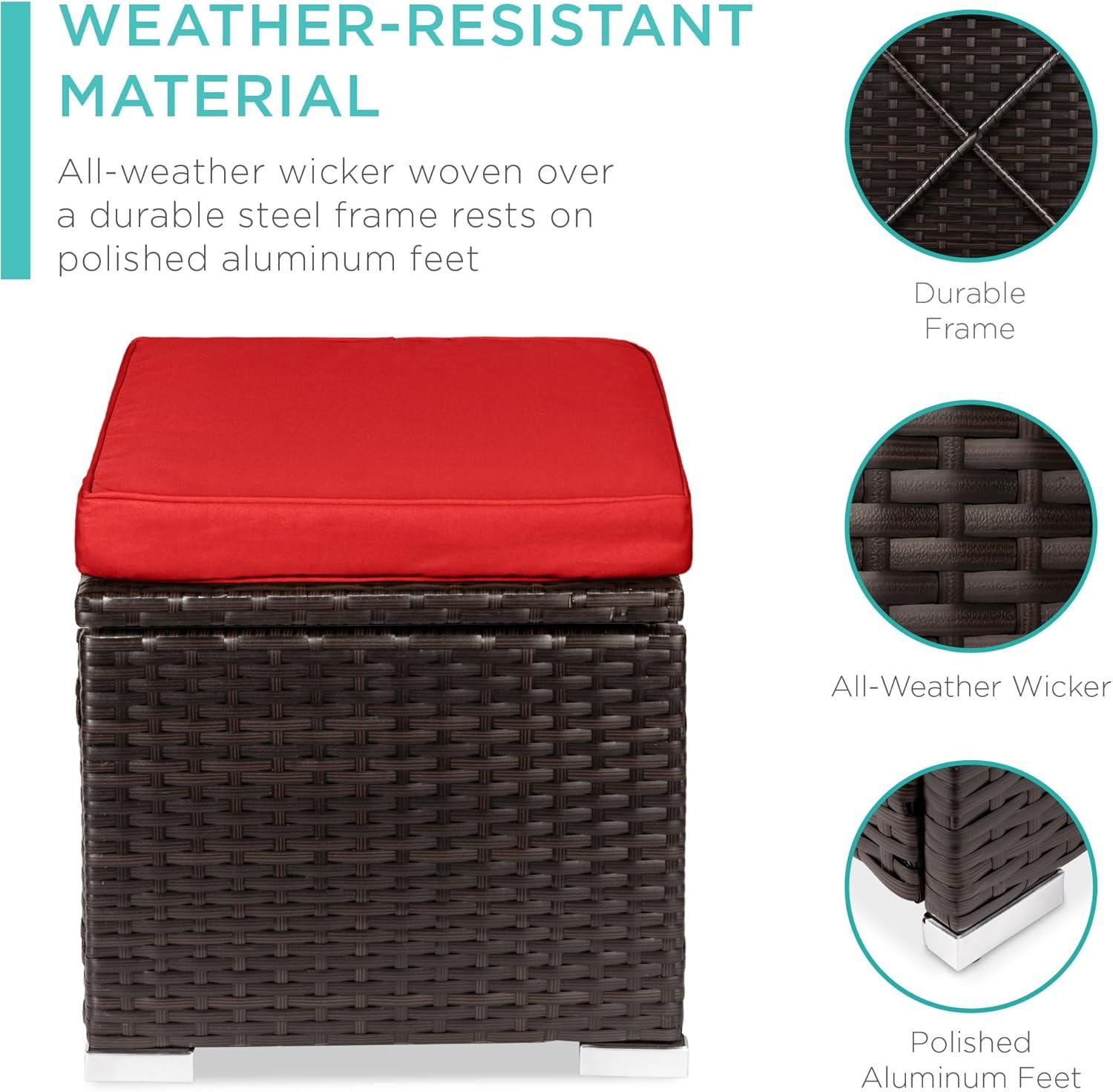 image:imageBest Choice Products Set of 2 Wicker Ottomans Multipurpose Outdoor Furniture for Patio Backyard Additional Seating Footrest Side Table wStorage Removable Cushions  BrownBeigeRedBrown