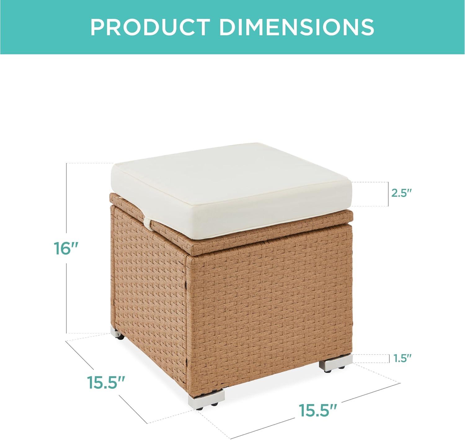 image:imageBest Choice Products Set of 2 Wicker Ottomans Multipurpose Outdoor Furniture for Patio Backyard Additional Seating Footrest Side Table wStorage Removable Cushions  BrownBeigeNaturalIvory