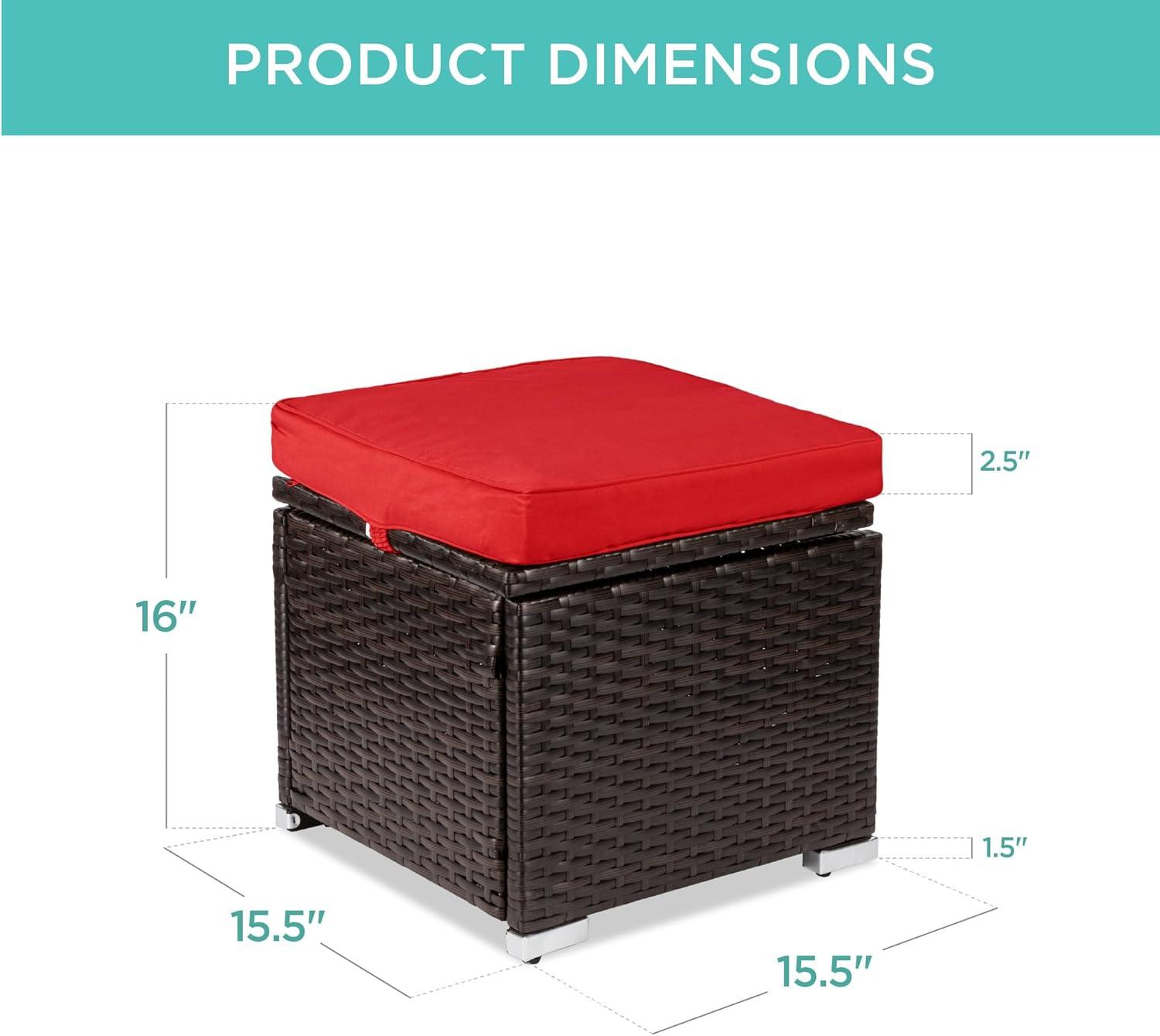 image:imageBest Choice Products Set of 2 Wicker Ottomans Multipurpose Outdoor Furniture for Patio Backyard Additional Seating Footrest Side Table wStorage Removable Cushions  BrownBeigeRedBrown