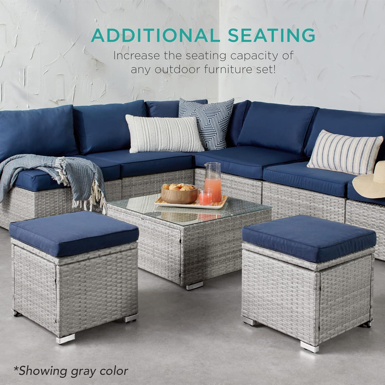 image:imageBest Choice Products Set of 2 Wicker Ottomans Multipurpose Outdoor Furniture for Patio Backyard Additional Seating Footrest Side Table wStorage Removable Cushions  BrownBeigeGrayNavy