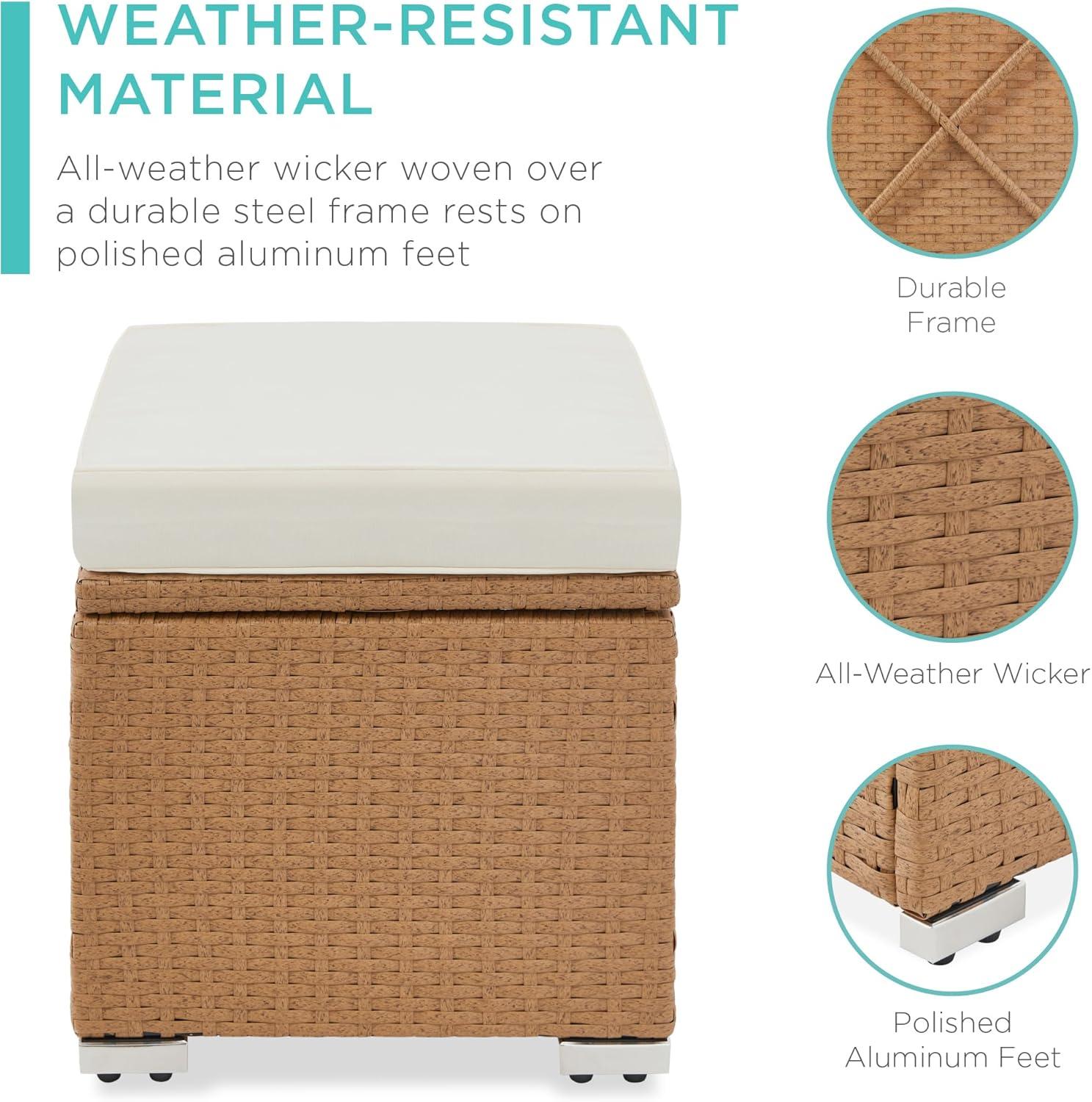 image:imageBest Choice Products Set of 2 Wicker Ottomans Multipurpose Outdoor Furniture for Patio Backyard Additional Seating Footrest Side Table wStorage Removable Cushions  BrownBeigeNaturalIvory