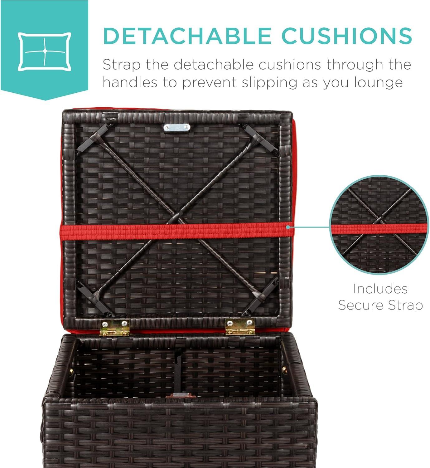 image:imageBest Choice Products Set of 2 Wicker Ottomans Multipurpose Outdoor Furniture for Patio Backyard Additional Seating Footrest Side Table wStorage Removable Cushions  BrownBeigeRedBrown