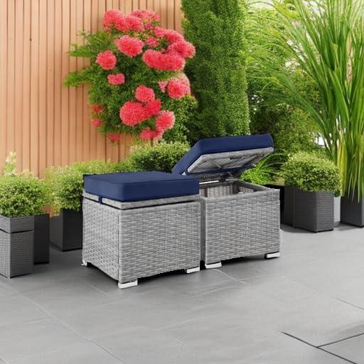 image:imageBest Choice Products Set of 2 Wicker Ottomans Multipurpose Outdoor Furniture for Patio Backyard Additional Seating Footrest Side Table wStorage Removable Cushions  BrownBeigeGrayNavy