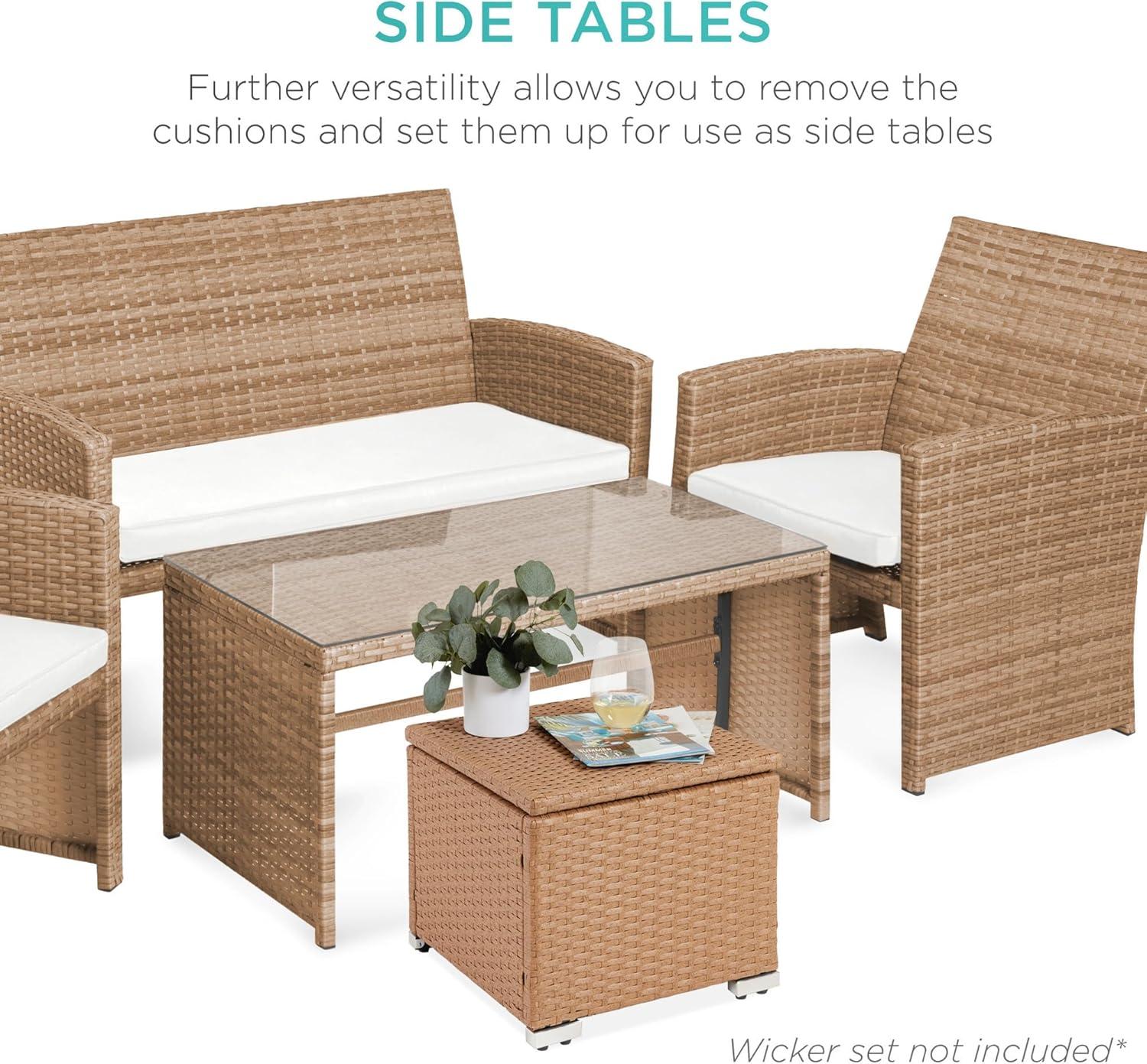 image:imageBest Choice Products Set of 2 Wicker Ottomans Multipurpose Outdoor Furniture for Patio Backyard Additional Seating Footrest Side Table wStorage Removable Cushions  BrownBeigeNaturalIvory