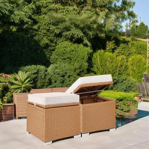 image:imageBest Choice Products Set of 2 Wicker Ottomans Multipurpose Outdoor Furniture for Patio Backyard Additional Seating Footrest Side Table wStorage Removable Cushions  BrownBeigeNaturalIvory