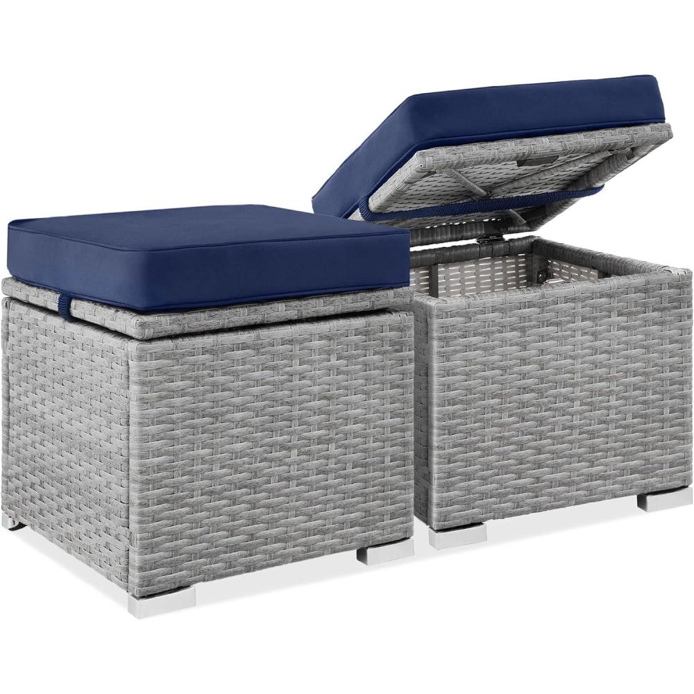 image:imageBest Choice Products Set of 2 Wicker Ottomans Multipurpose Outdoor Furniture for Patio Backyard Additional Seating Footrest Side Table wStorage Removable Cushions  BrownBeigeGrayNavy