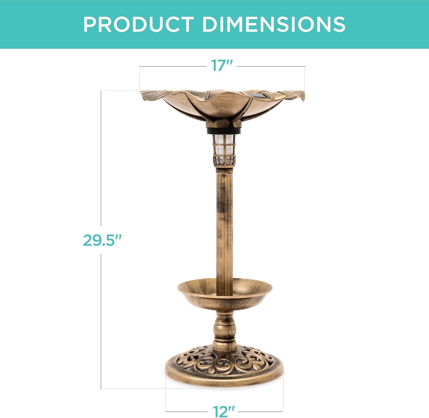 image:imageBest Choice Products Outdoor Solar Lighted Pedestal Bird Bath Fountain Decoration wPlanter Integrated Panel Scroll Accents for Lawn Garden  GreenBronze