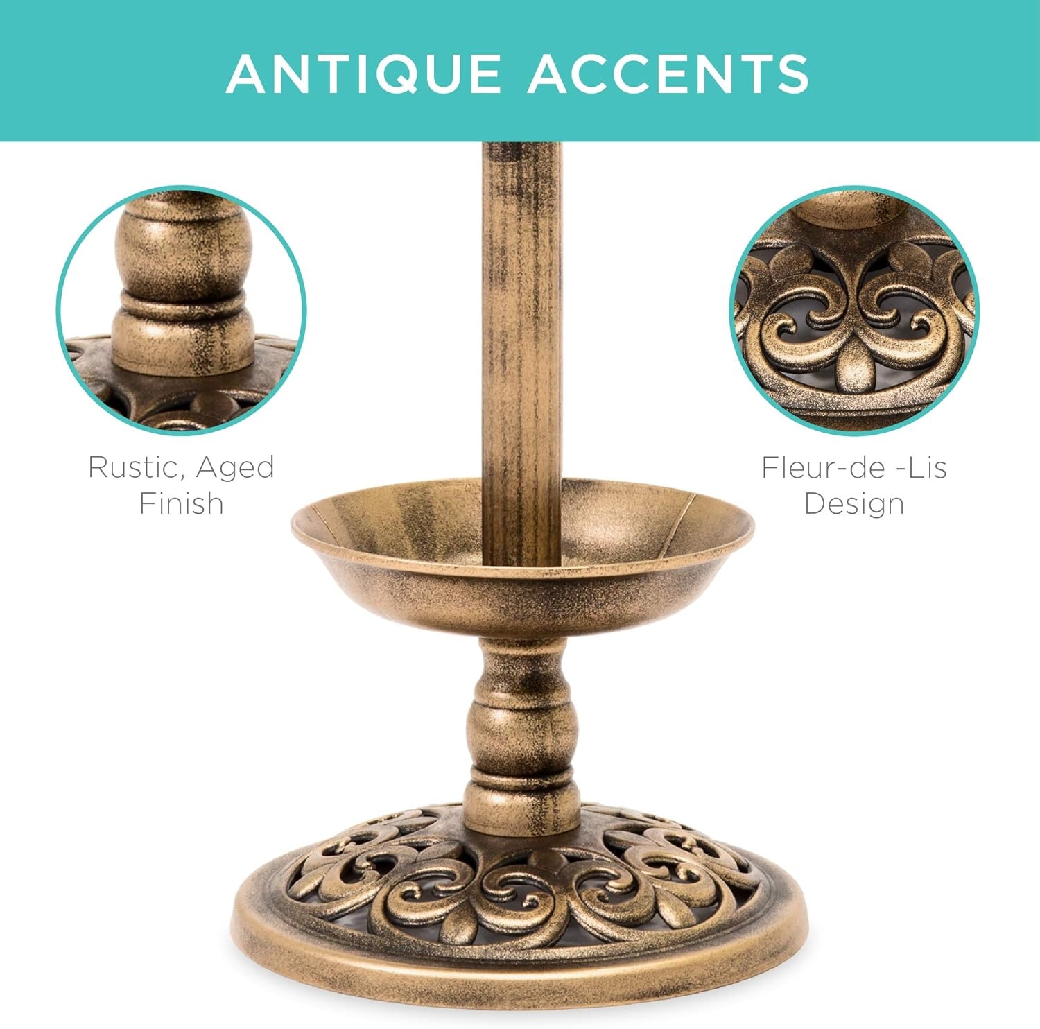 image:imageBest Choice Products Outdoor Solar Lighted Pedestal Bird Bath Fountain Decoration wPlanter Integrated Panel Scroll Accents for Lawn Garden  GreenBronze