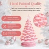 image:imageBest Choice Products 15in Ceramic Christmas Tree Prelit HandPainted Tabletop Holiday Tree 2 Star Toppers 64 Lights  Green wWarm White BulbsPink W Pink Lights