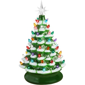 image:imageBest Choice Products 15in Ceramic Christmas Tree Prelit HandPainted Tabletop Holiday Tree 2 Star Toppers 64 Lights  Green wWarm White BulbsFrosted W Multicolored Lights