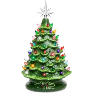 image:imageBest Choice Products 15in Ceramic Christmas Tree Prelit HandPainted Tabletop Holiday Tree 2 Star Toppers 64 Lights  Green wWarm White BulbsGreen W Multicolored Lights