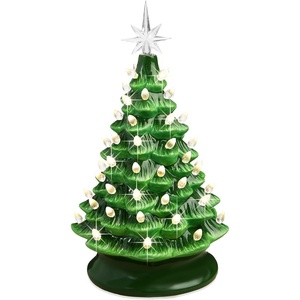 image:imageBest Choice Products 15in Ceramic Christmas Tree Prelit HandPainted Tabletop Holiday Tree 2 Star Toppers 64 Lights  Green wWarm White BulbsGreen W Warm White Lights