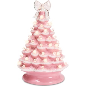 image:imageBest Choice Products 15in Ceramic Christmas Tree Prelit HandPainted Tabletop Holiday Tree 2 Star Toppers 64 Lights  Green wWarm White BulbsPink W White Lights