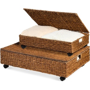 image:imageBest Choice Products Under Bed Storage Containers WLid Wheels and Handles 2Pack Large Handwoven Water Hyacinth Closet Organizer Shoe Storage Bins MultiPurpose Nesting Baskets  ChestnutChestnut