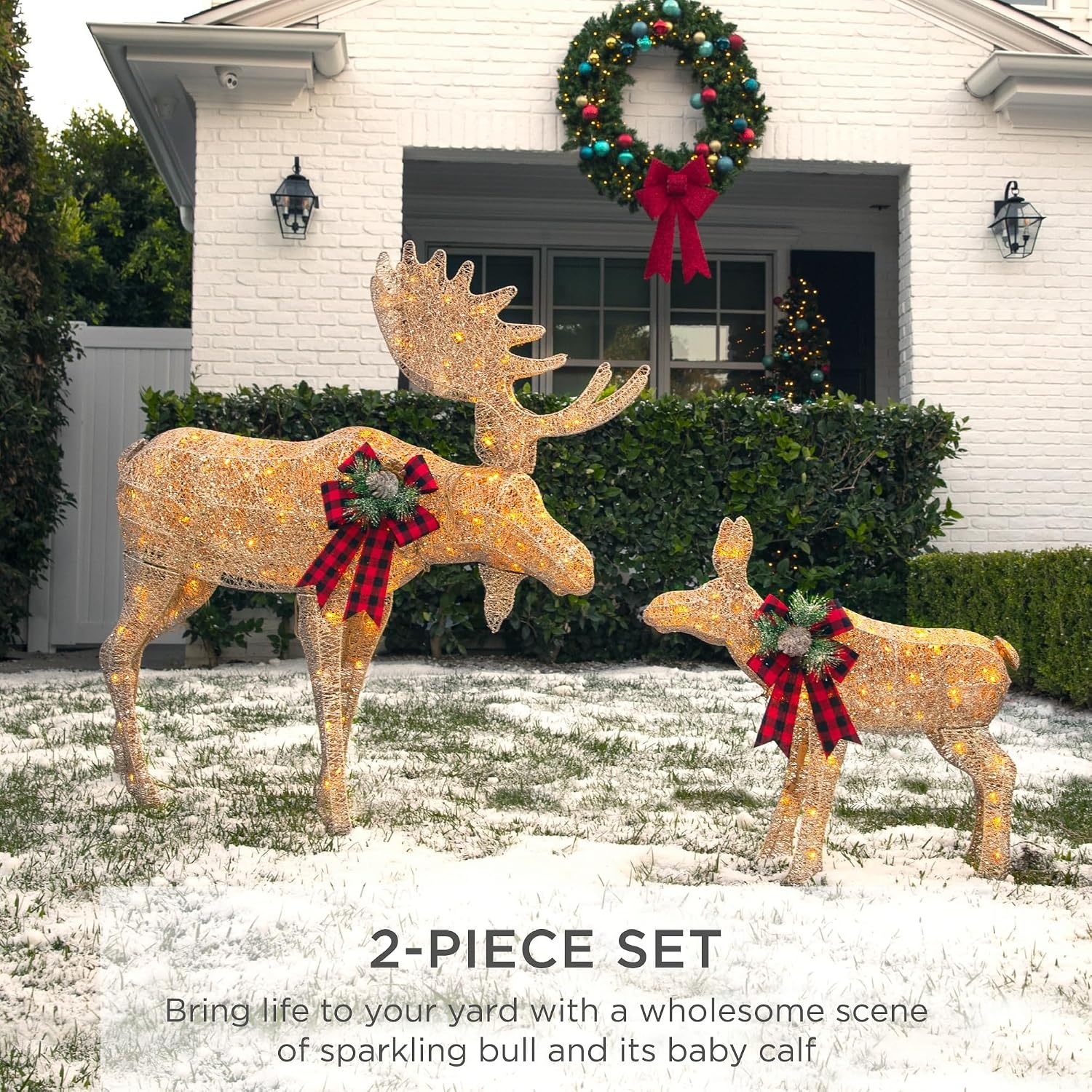 image:imageBest Choice Products 5ft 2Piece Moose Family Lighted Outdoor Christmas Yard Decoration LightUp Dcor Set w 370 LED Lights Zip Ties  GoldGold  Extra Large
