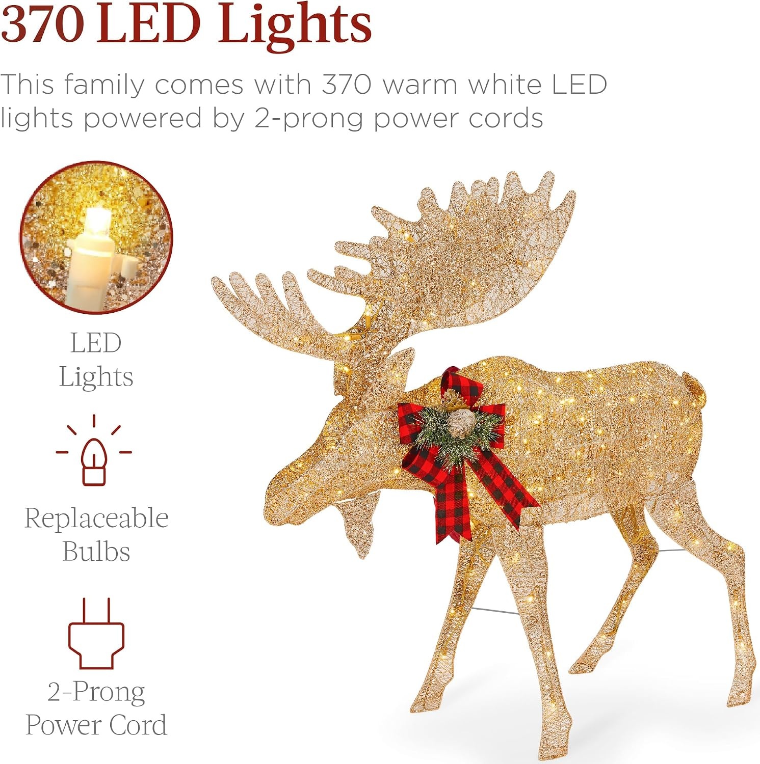 image:imageBest Choice Products 5ft 2Piece Moose Family Lighted Outdoor Christmas Yard Decoration LightUp Dcor Set w 370 LED Lights Zip Ties  GoldGold  Extra Large