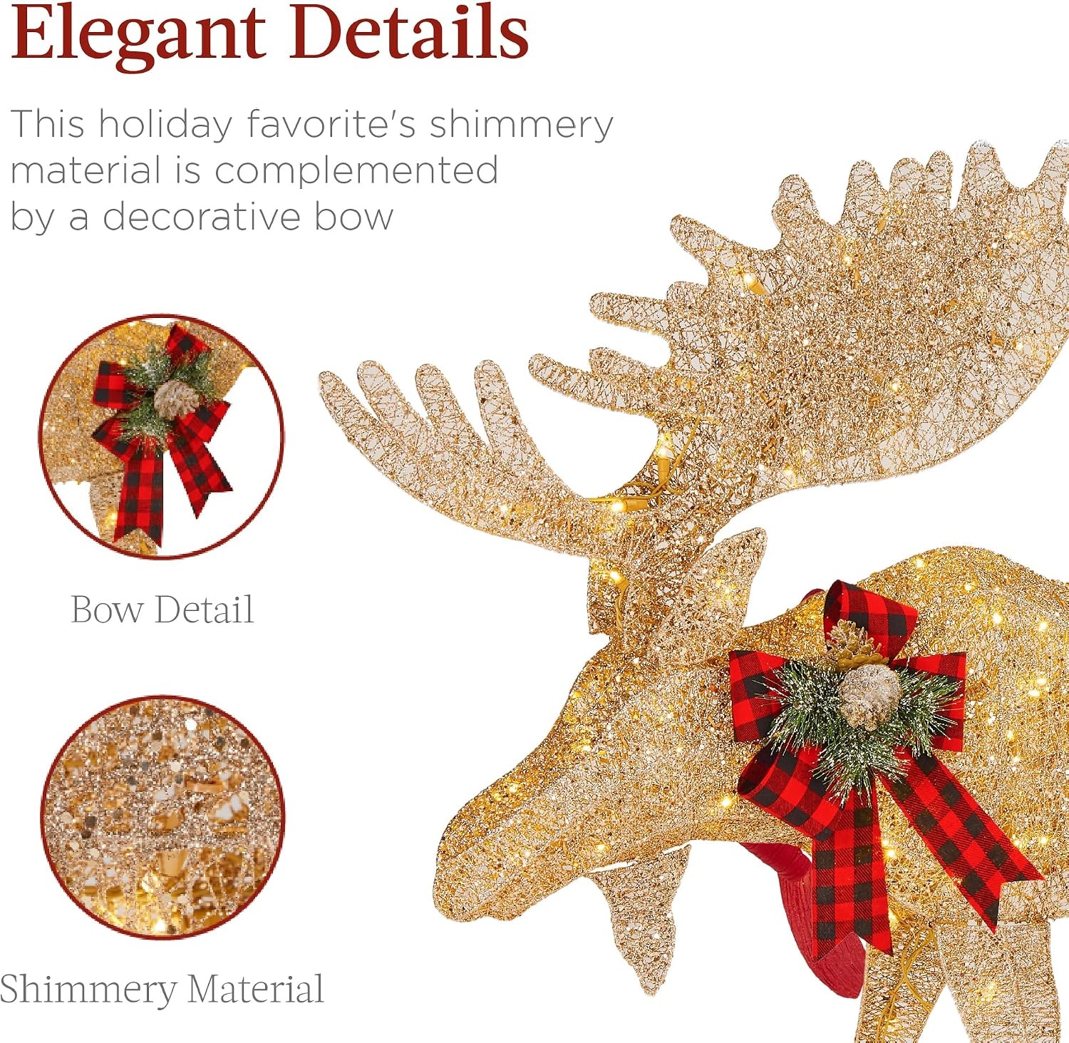 image:imageBest Choice Products 5ft 2Piece Moose Family Lighted Outdoor Christmas Yard Decoration LightUp Dcor Set w 370 LED Lights Zip Ties  GoldGold  Extra Large