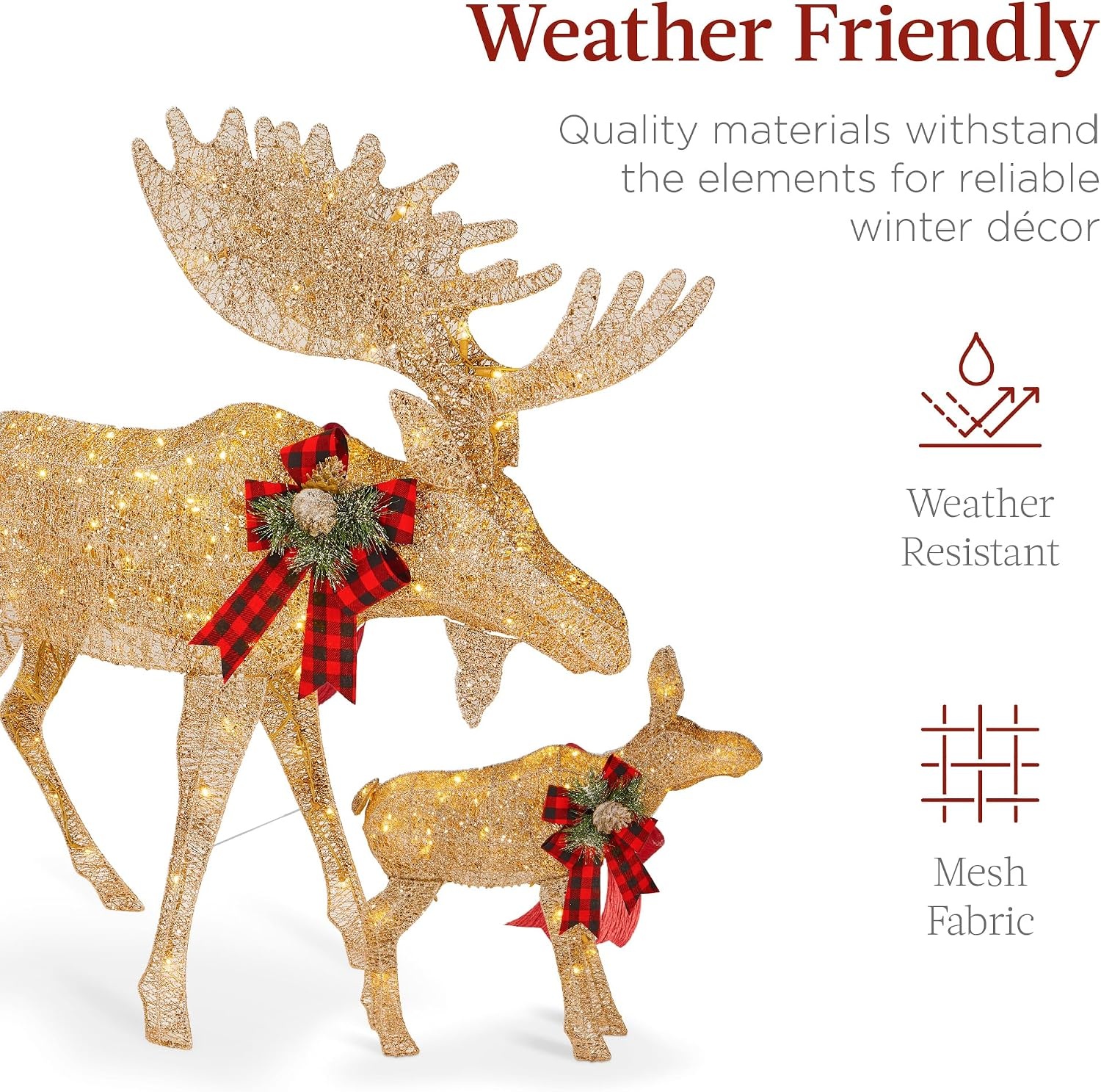 image:imageBest Choice Products 5ft 2Piece Moose Family Lighted Outdoor Christmas Yard Decoration LightUp Dcor Set w 370 LED Lights Zip Ties  GoldGold  Extra Large