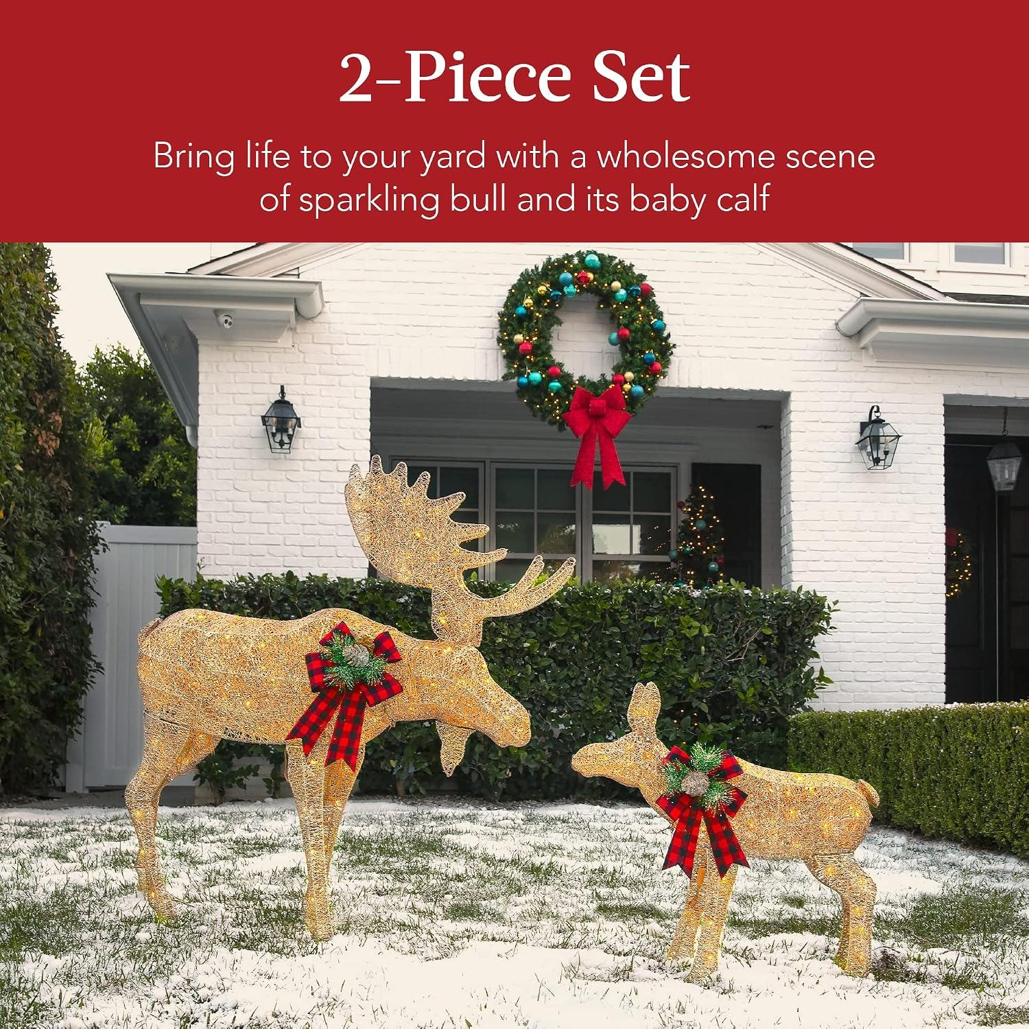 image:imageBest Choice Products 5ft 2Piece Moose Family Lighted Outdoor Christmas Yard Decoration LightUp Dcor Set w 370 LED Lights Zip Ties  GoldGold  Large