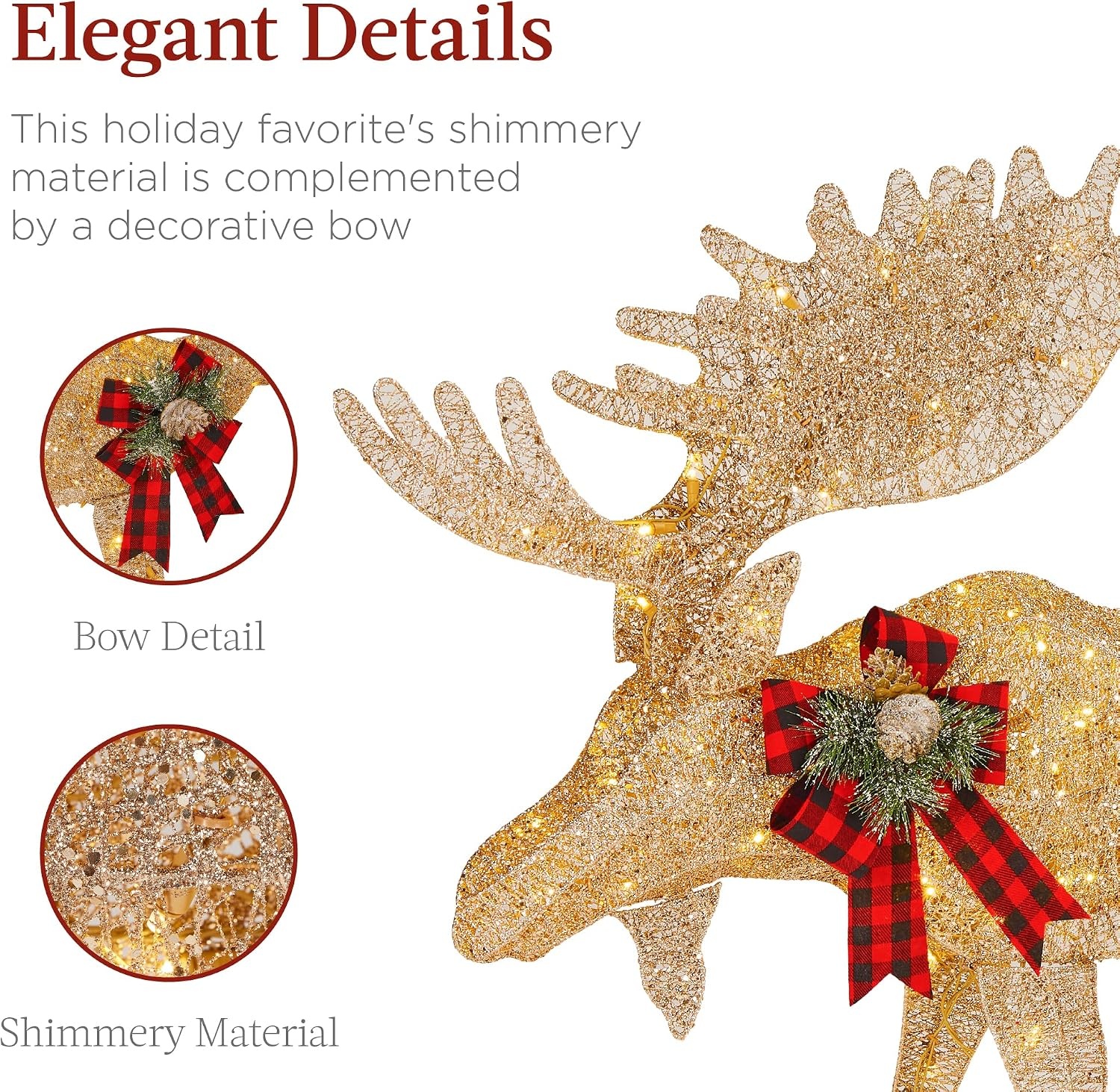 image:imageBest Choice Products 5ft 2Piece Moose Family Lighted Outdoor Christmas Yard Decoration LightUp Dcor Set w 370 LED Lights Zip Ties  GoldGold  Large