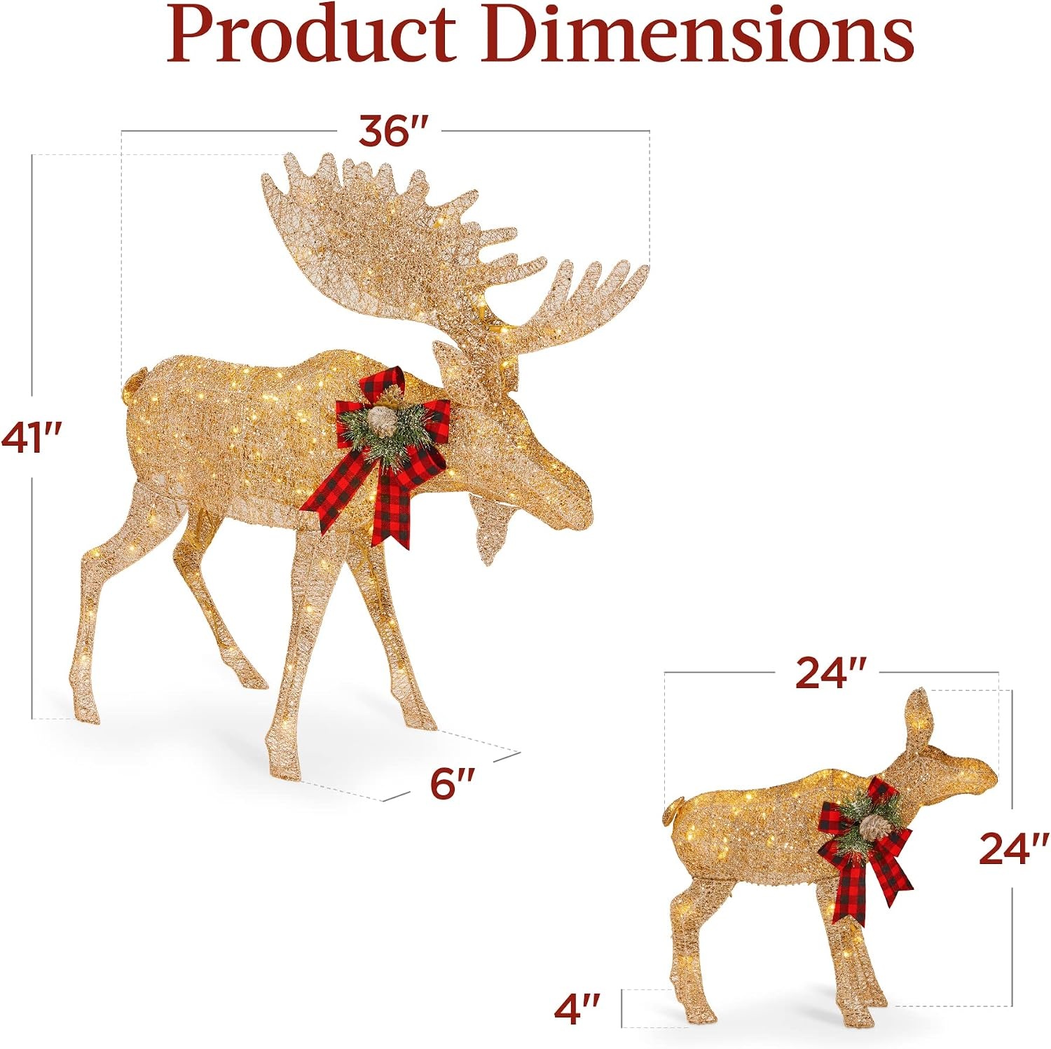 image:imageBest Choice Products 5ft 2Piece Moose Family Lighted Outdoor Christmas Yard Decoration LightUp Dcor Set w 370 LED Lights Zip Ties  GoldGold  Large