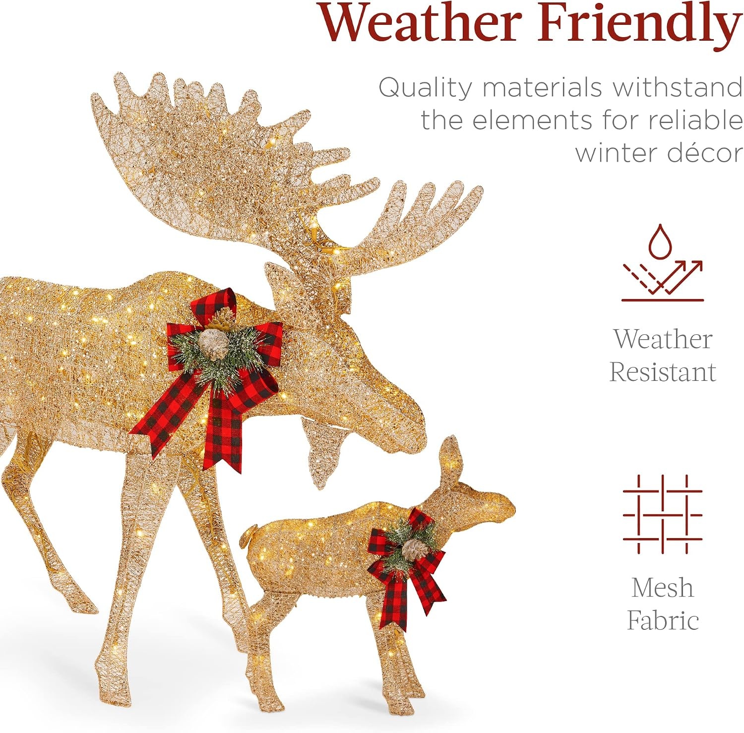 image:imageBest Choice Products 5ft 2Piece Moose Family Lighted Outdoor Christmas Yard Decoration LightUp Dcor Set w 370 LED Lights Zip Ties  GoldGold  Large