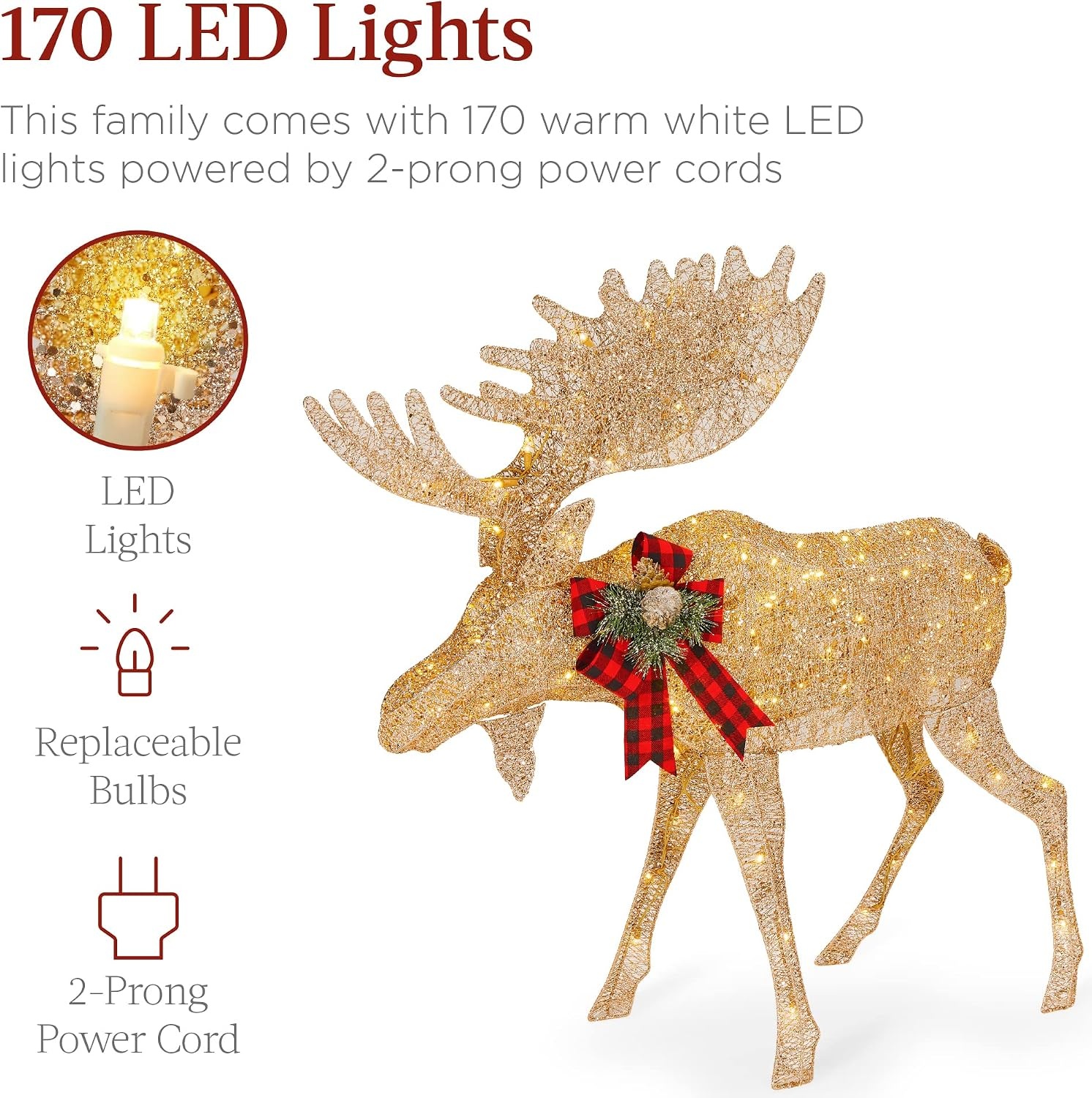 image:imageBest Choice Products 5ft 2Piece Moose Family Lighted Outdoor Christmas Yard Decoration LightUp Dcor Set w 370 LED Lights Zip Ties  GoldGold  Large