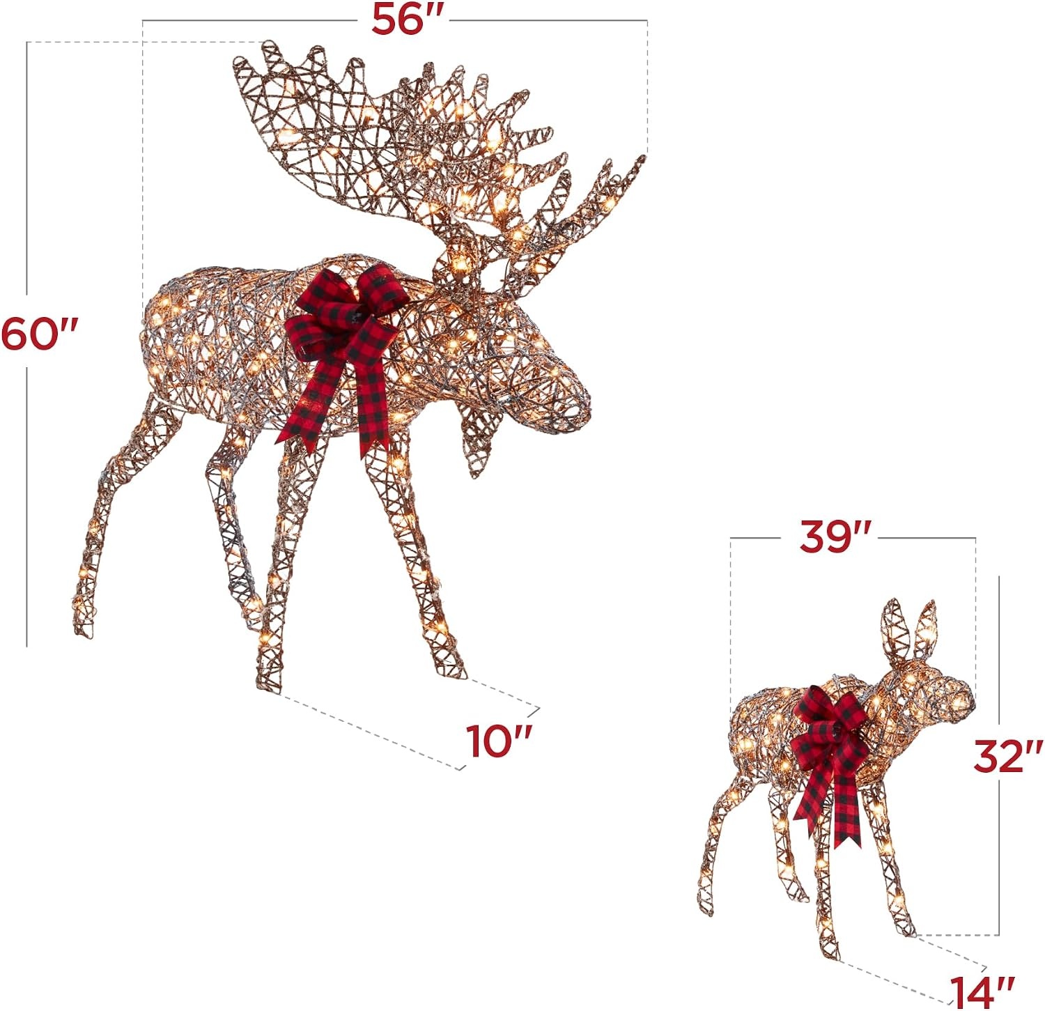 image:imageBest Choice Products 5ft 2Piece Moose Family Lighted Outdoor Christmas Yard Decoration LightUp Dcor Set w 370 LED Lights Zip Ties  GoldRattan  Extra Large