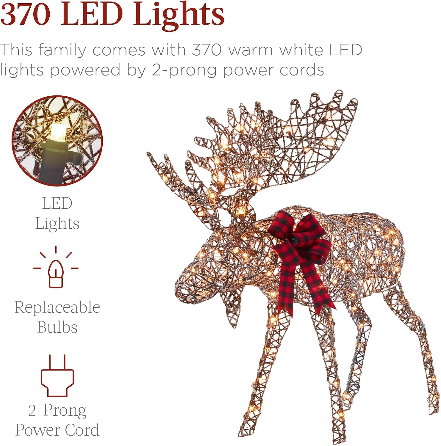 image:imageBest Choice Products 5ft 2Piece Moose Family Lighted Outdoor Christmas Yard Decoration LightUp Dcor Set w 370 LED Lights Zip Ties  GoldRattan  Extra Large