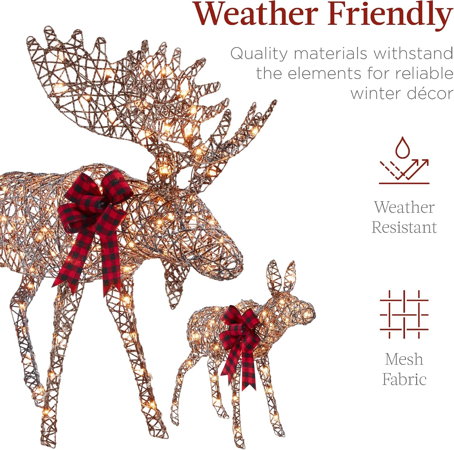 image:imageBest Choice Products 5ft 2Piece Moose Family Lighted Outdoor Christmas Yard Decoration LightUp Dcor Set w 370 LED Lights Zip Ties  GoldRattan  Extra Large