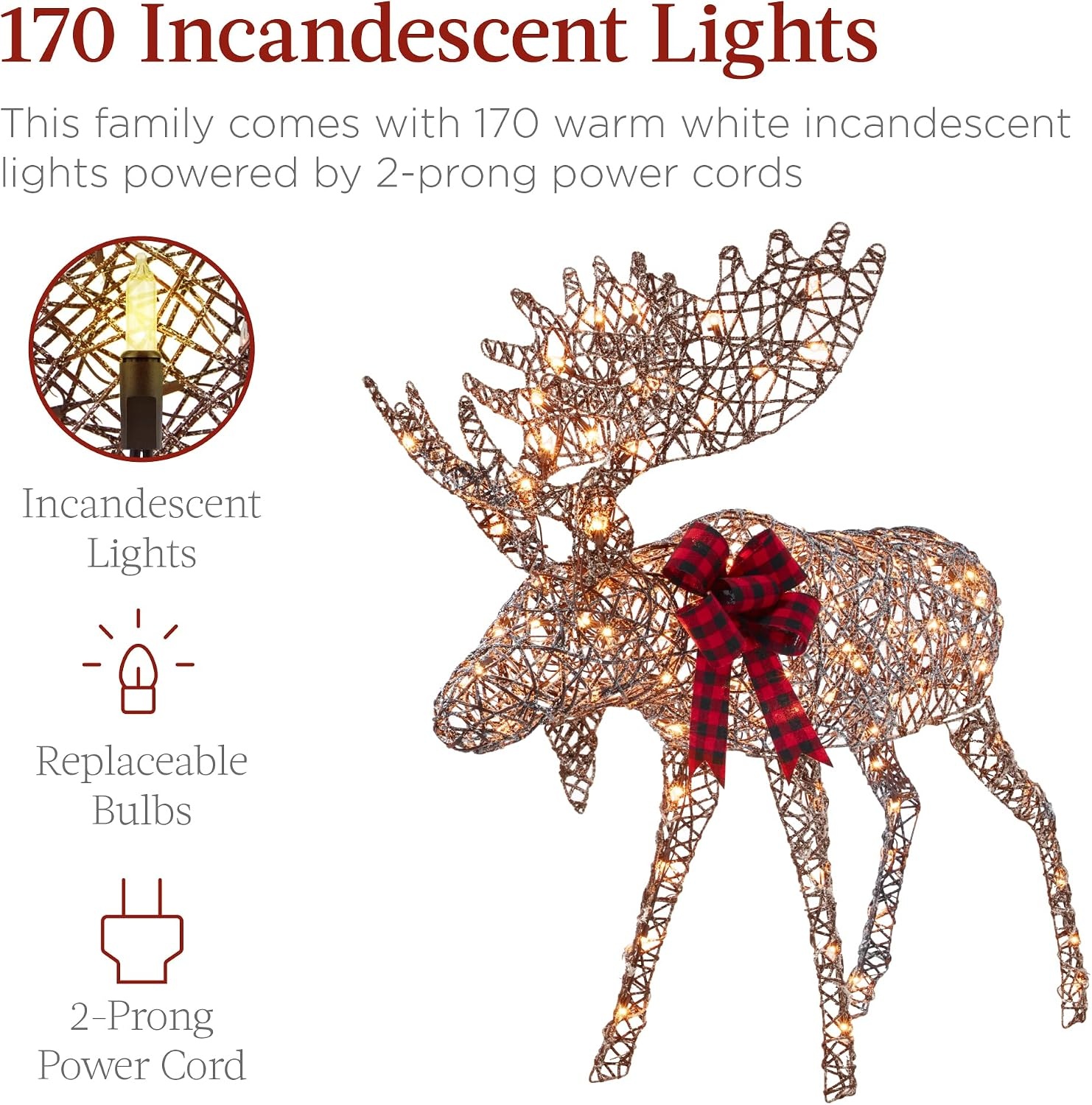 image:imageBest Choice Products 5ft 2Piece Moose Family Lighted Outdoor Christmas Yard Decoration LightUp Dcor Set w 370 LED Lights Zip Ties  GoldRattan  Large