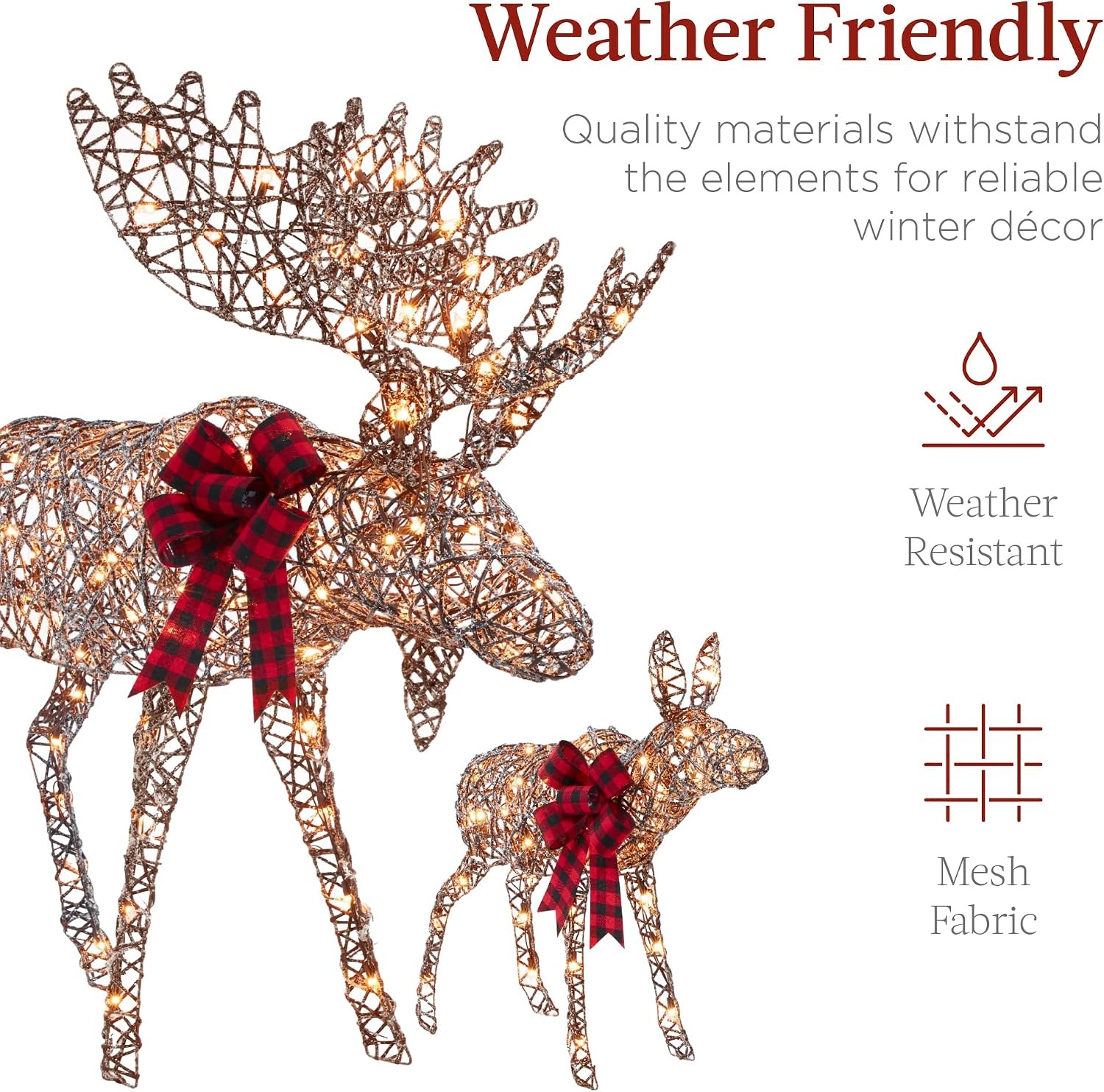 image:imageBest Choice Products 5ft 2Piece Moose Family Lighted Outdoor Christmas Yard Decoration LightUp Dcor Set w 370 LED Lights Zip Ties  GoldRattan  Large