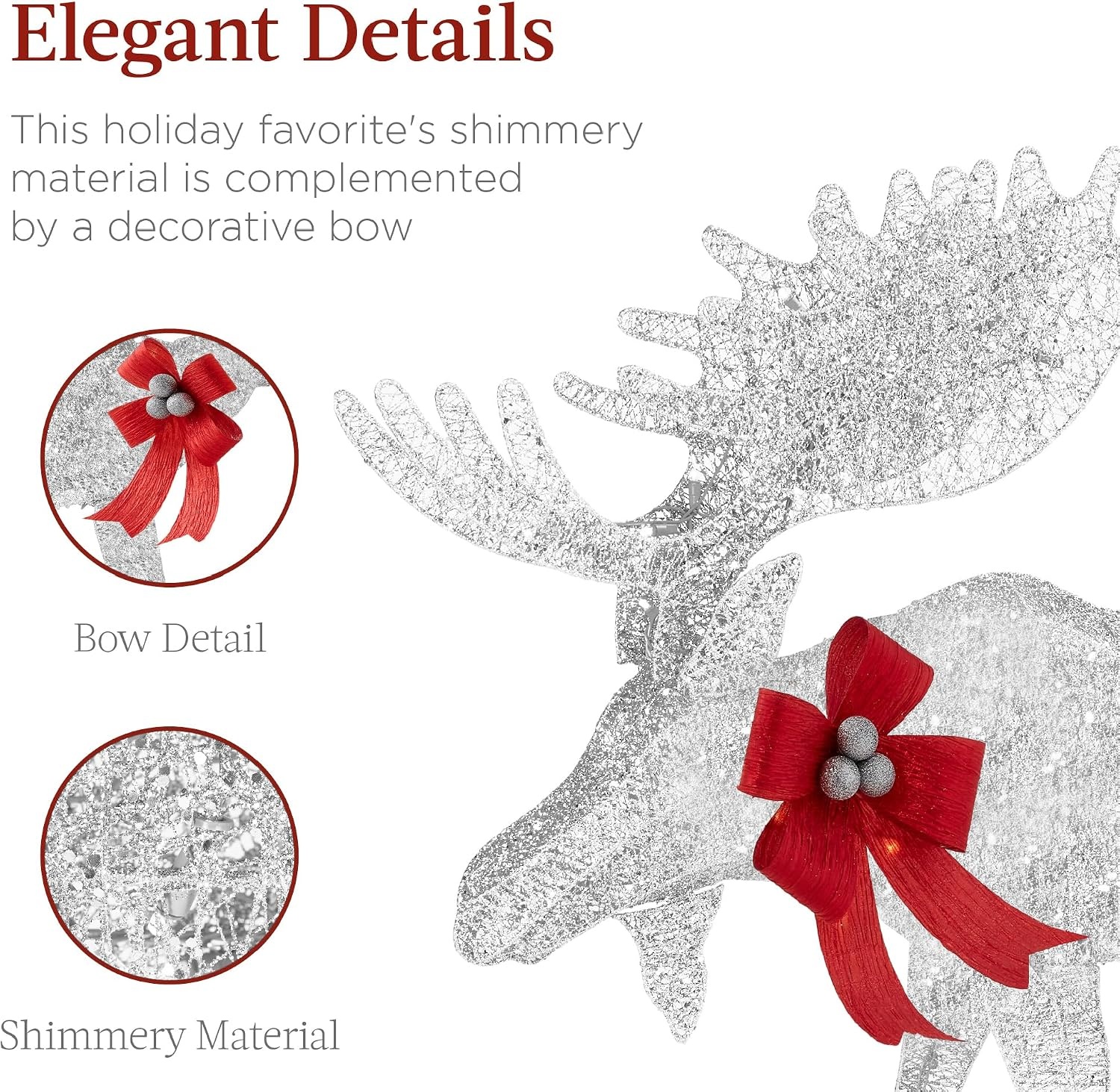image:imageBest Choice Products 5ft 2Piece Moose Family Lighted Outdoor Christmas Yard Decoration LightUp Dcor Set w 370 LED Lights Zip Ties  GoldSilver  Large