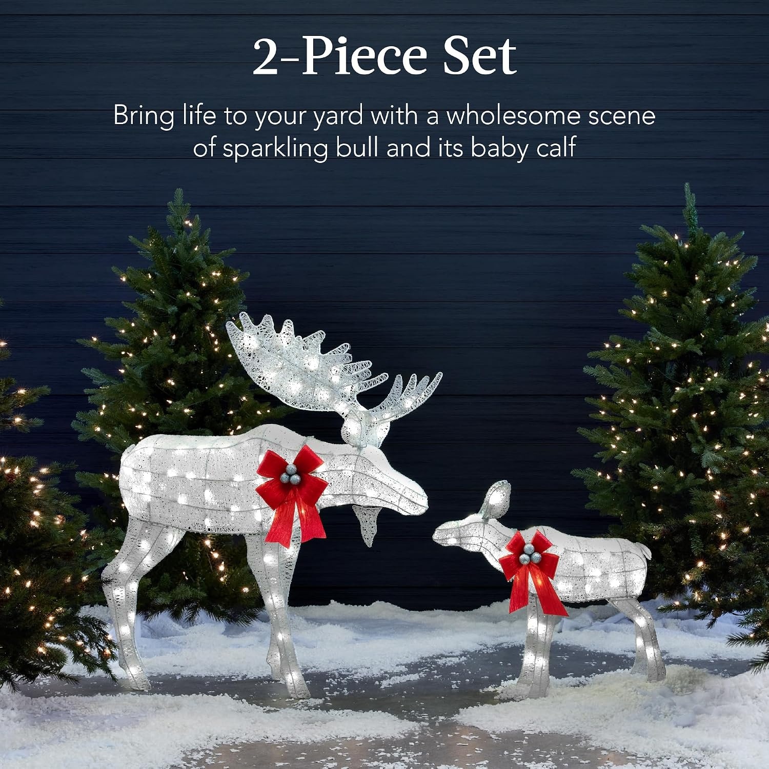 image:imageBest Choice Products 5ft 2Piece Moose Family Lighted Outdoor Christmas Yard Decoration LightUp Dcor Set w 370 LED Lights Zip Ties  GoldSilver  Large