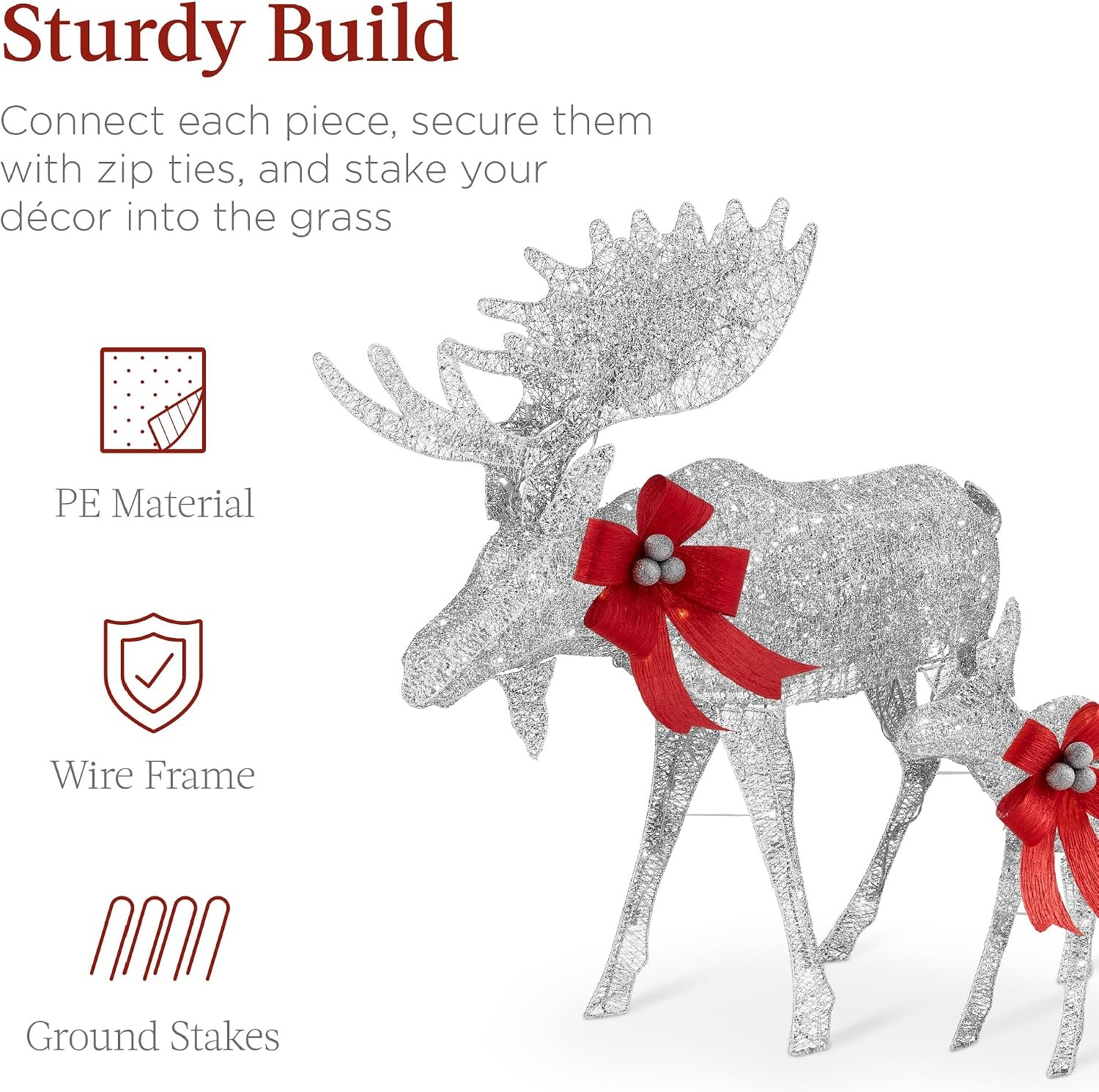 image:imageBest Choice Products 5ft 2Piece Moose Family Lighted Outdoor Christmas Yard Decoration LightUp Dcor Set w 370 LED Lights Zip Ties  GoldSilver  Large