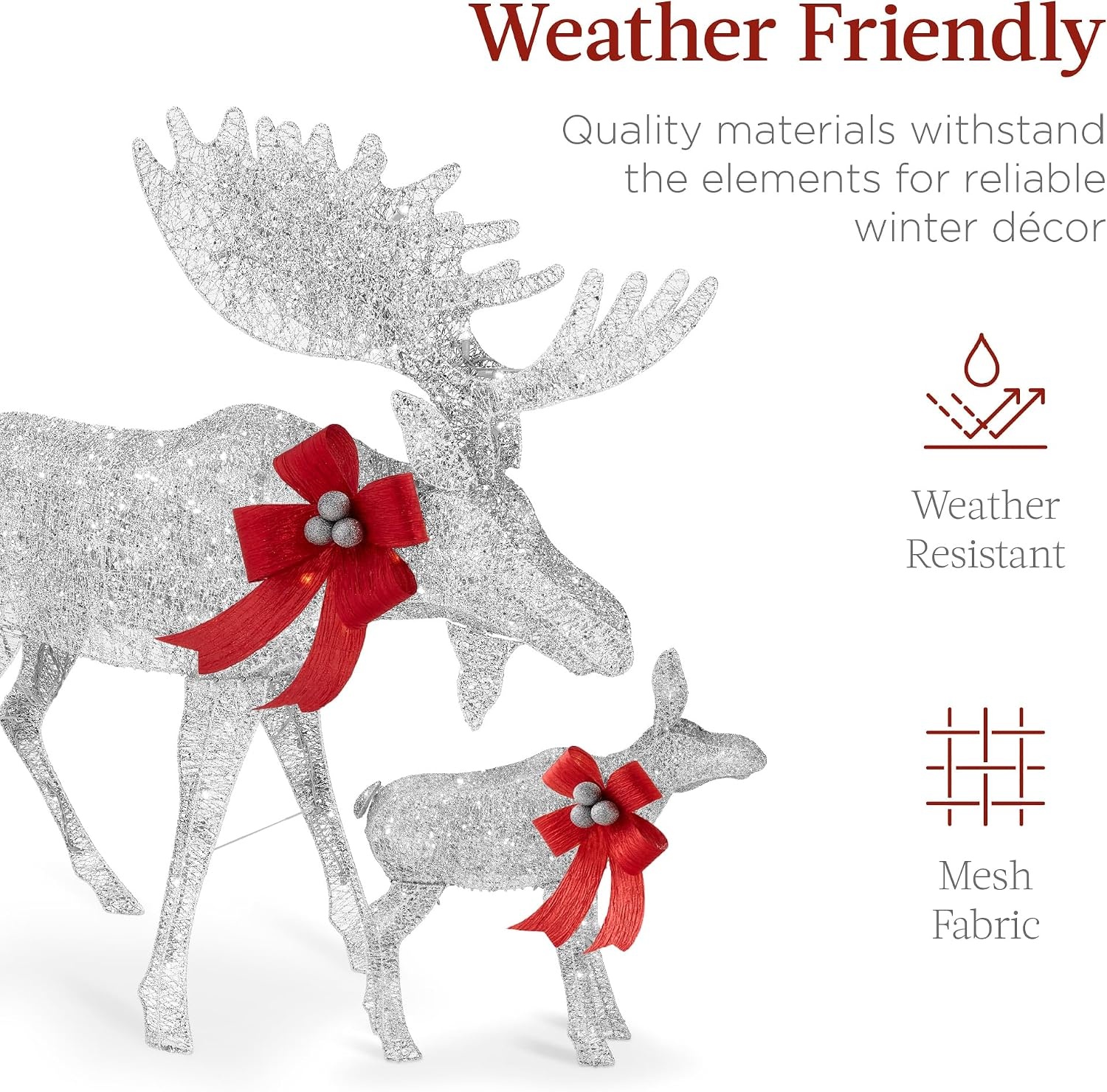 image:imageBest Choice Products 5ft 2Piece Moose Family Lighted Outdoor Christmas Yard Decoration LightUp Dcor Set w 370 LED Lights Zip Ties  GoldSilver  Large