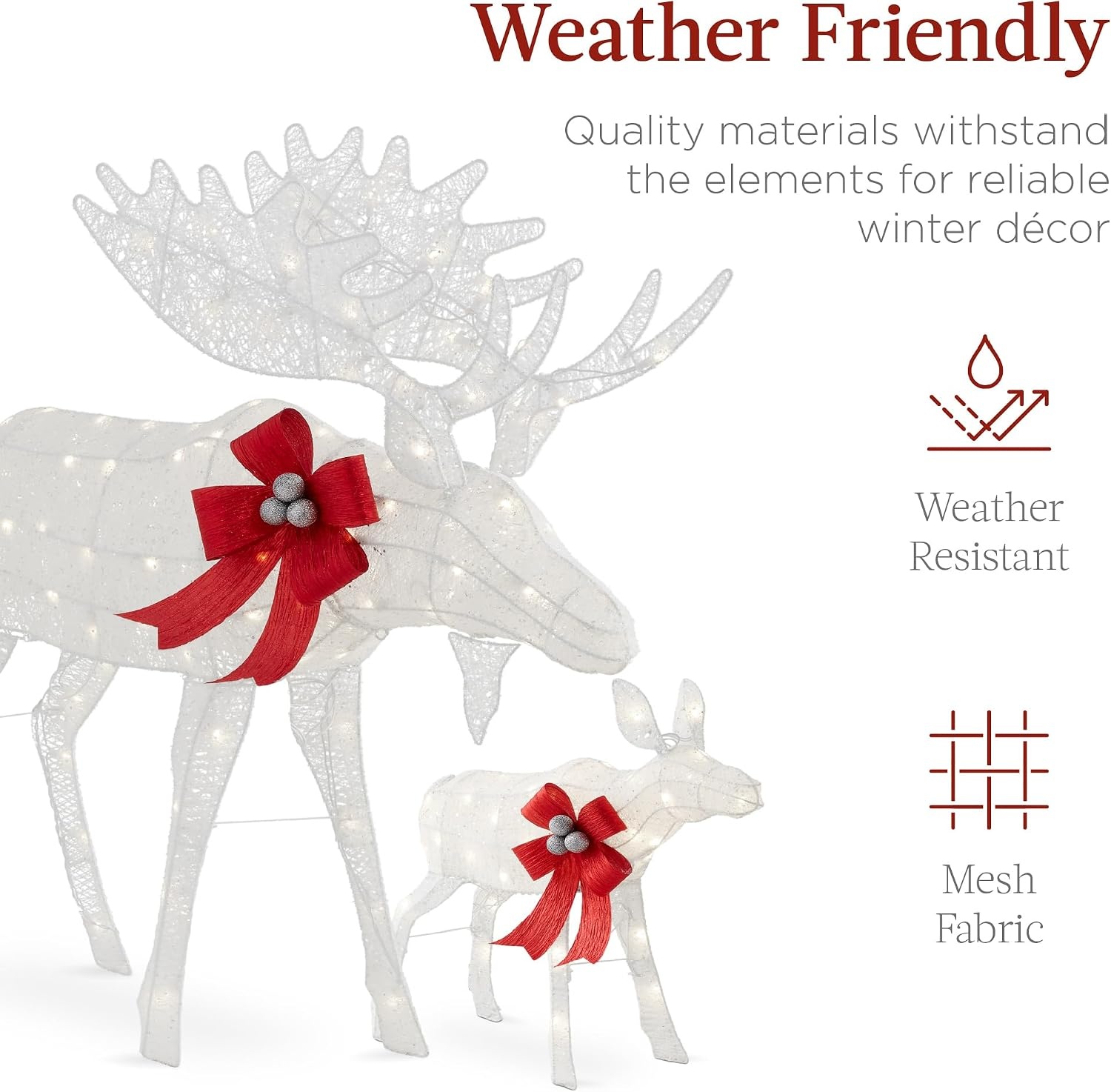 image:imageBest Choice Products 5ft 2Piece Moose Family Lighted Outdoor Christmas Yard Decoration LightUp Dcor Set w 370 LED Lights Zip Ties  GoldWhite  Extra Large