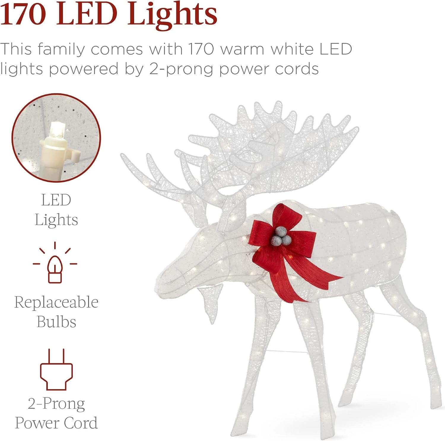 image:imageBest Choice Products 5ft 2Piece Moose Family Lighted Outdoor Christmas Yard Decoration LightUp Dcor Set w 370 LED Lights Zip Ties  GoldWhite  Large