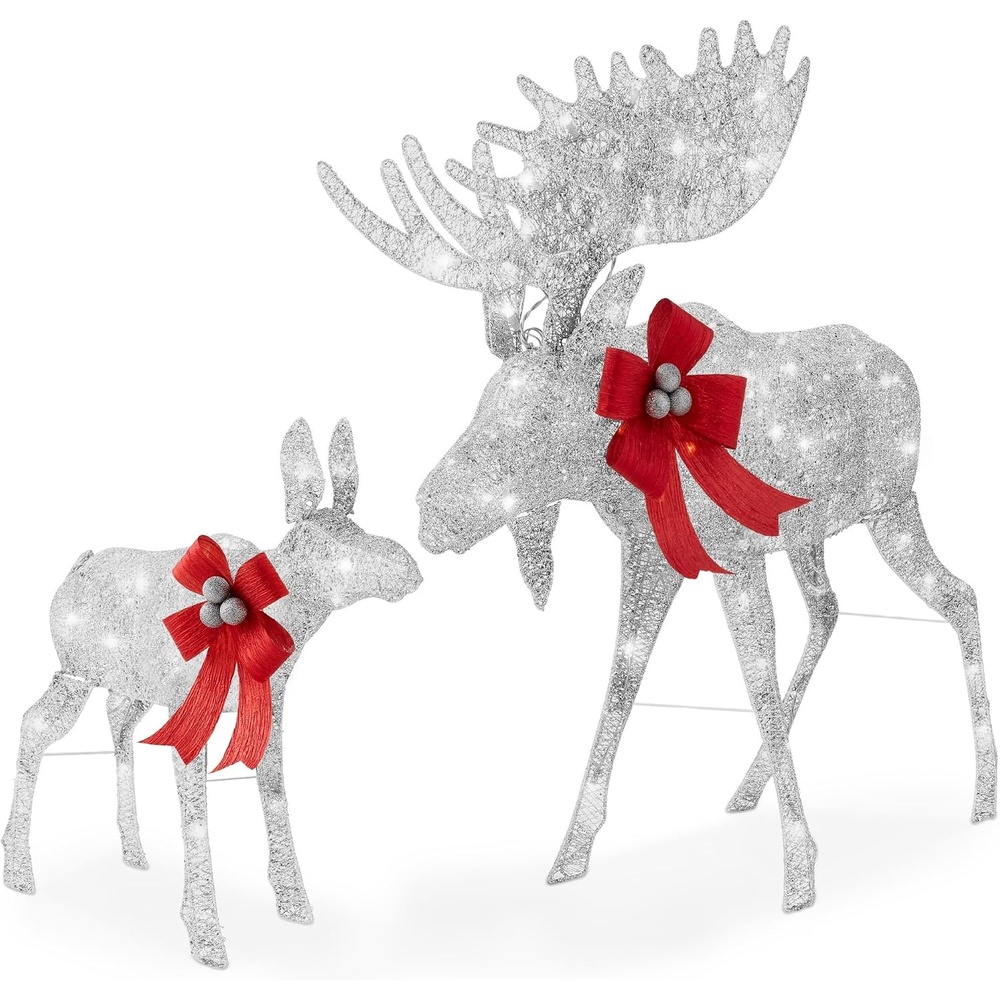 image:imageBest Choice Products 5ft 2Piece Moose Family Lighted Outdoor Christmas Yard Decoration LightUp Dcor Set w 370 LED Lights Zip Ties  GoldSilver  Large