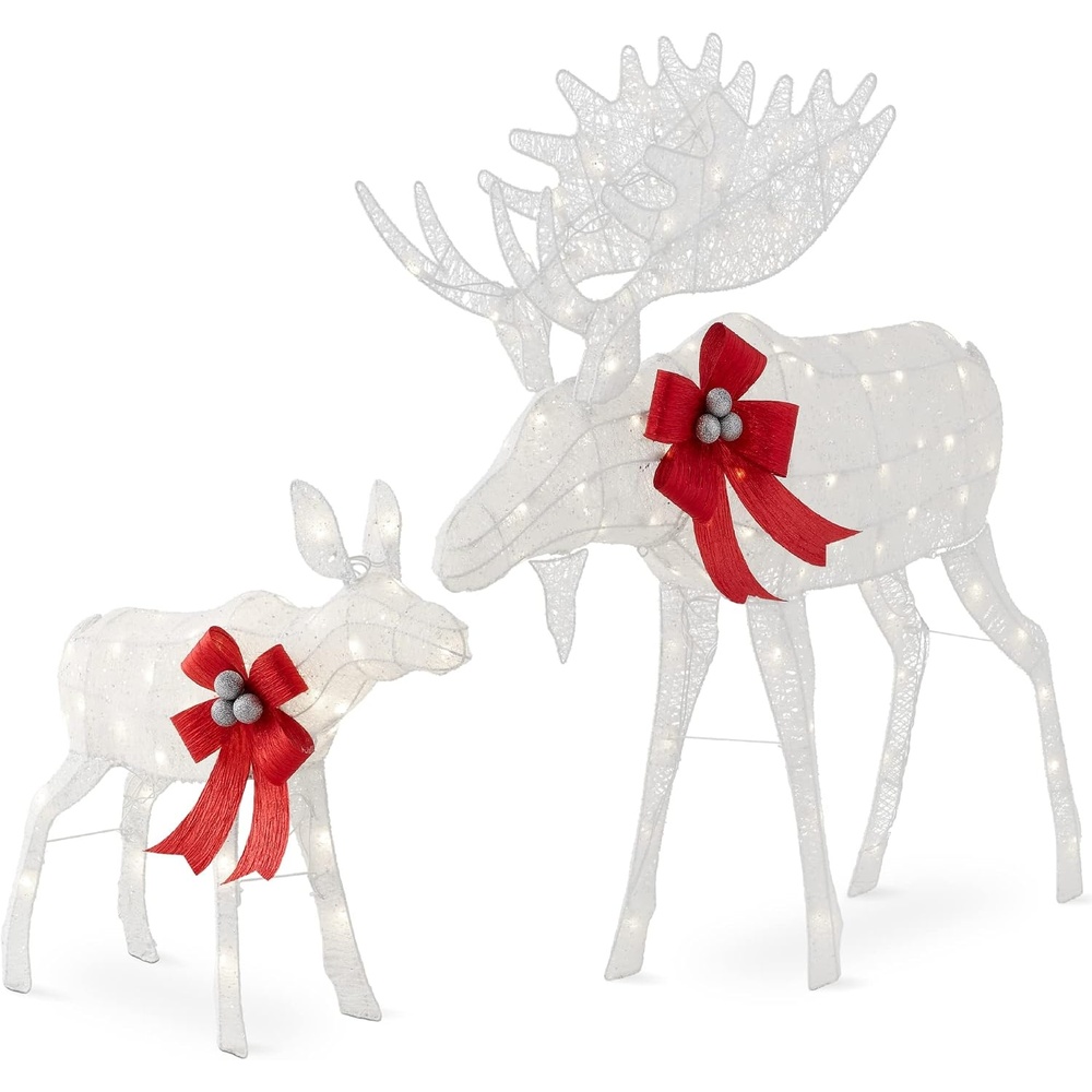 image:imageBest Choice Products 5ft 2Piece Moose Family Lighted Outdoor Christmas Yard Decoration LightUp Dcor Set w 370 LED Lights Zip Ties  GoldWhite  Large
