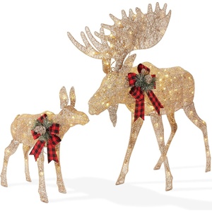 image:imageBest Choice Products 5ft 2Piece Moose Family Lighted Outdoor Christmas Yard Decoration LightUp Dcor Set w 370 LED Lights Zip Ties  GoldGold  Extra Large