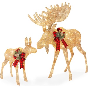 image:imageBest Choice Products 5ft 2Piece Moose Family Lighted Outdoor Christmas Yard Decoration LightUp Dcor Set w 370 LED Lights Zip Ties  GoldGold  Large