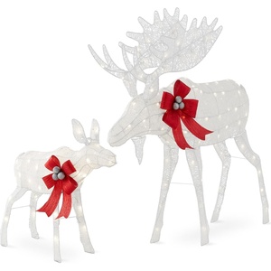 image:imageBest Choice Products 5ft 2Piece Moose Family Lighted Outdoor Christmas Yard Decoration LightUp Dcor Set w 370 LED Lights Zip Ties  GoldWhite  Extra Large