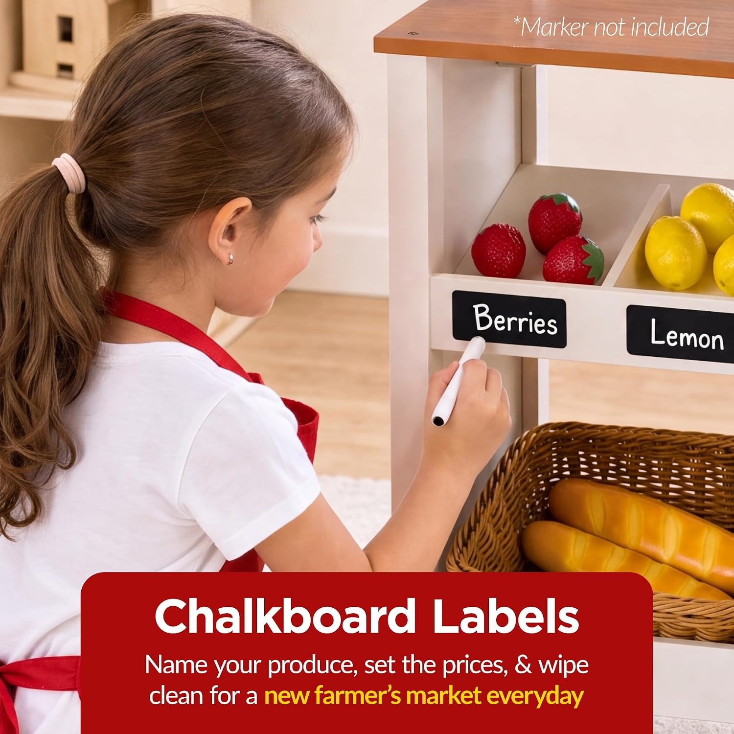 image:imageBest Choice Products Grocery Store Playset for Kids with Cash Register and 22 Play Food Accessories Wooden Farmers Market Stand Storage Bins amp Baskets for Toddlers Boys Girls 3