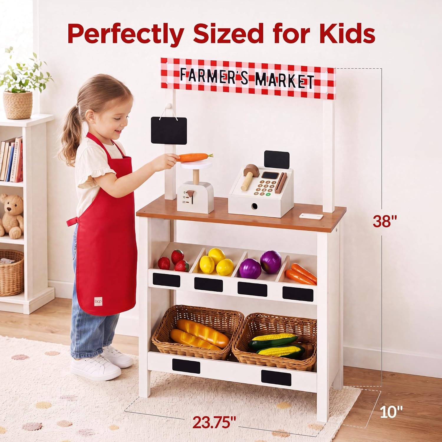 image:imageBest Choice Products Grocery Store Playset for Kids with Cash Register and 22 Play Food Accessories Wooden Farmers Market Stand Storage Bins amp Baskets for Toddlers Boys Girls 3