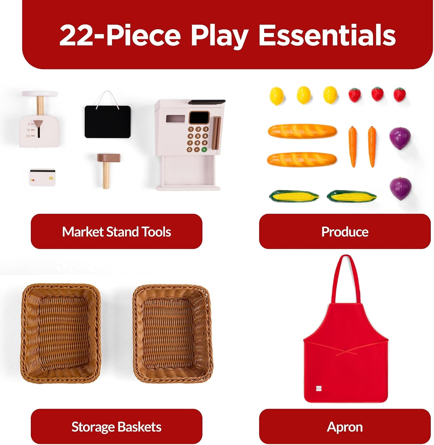 image:imageBest Choice Products Grocery Store Playset for Kids with Cash Register and 22 Play Food Accessories Wooden Farmers Market Stand Storage Bins amp Baskets for Toddlers Boys Girls 3